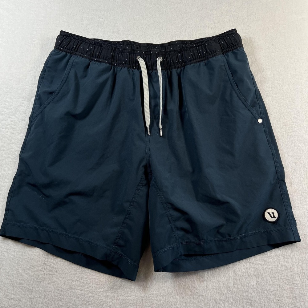 Vuori Swim Trunks Shorts Mens L Blue Lined Drawstring Pockets Quick Dry